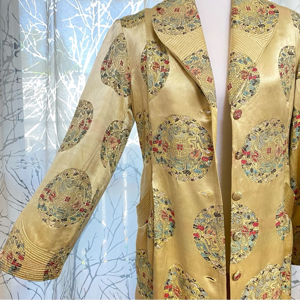 VINTAGE WINDSOR TAILOR GOLD CHINESE DRAGON PRINT BUTTON UP JACKET - Picture 5 of 15